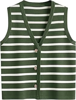 LILLUSORY Vest Tops for Women 2025 Fall Outfits Striped Sweaters Button Up Casual Blouses Jacket Fashion Clothes