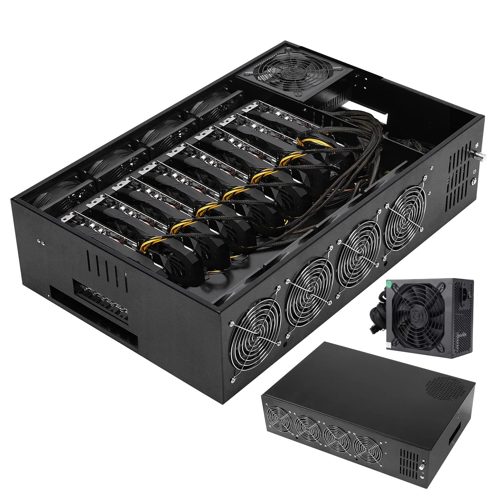 GPU Mining Rig Complete Mining Server Case for Ethereum/ETH Crypto Mining Prebuilt 8 GPU Mining Motherboard, 1800W PSU, 8 Cooling Fans, 4GB RAM,(Without GPUs) -Black