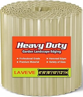 Corrugated Metal Garden Edging 8" x 20Ft, Landscape Edging Border for Lawn, Flower Bed, Garden Fence, Paver Edging (Cream)