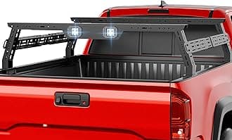 Ladder Rack Truck Bed Racks Adjustable 14.5-17.3" High Cargo Carrier with 2 Led Light Compatible for Ford F-Series/Ram/Silverado/Sierra/Tacoma/Tundra/Gladiator JT/Canyon/Titan/Frontier