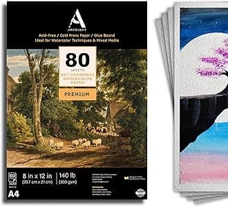 - White Net Handmade Papers (280 GSM) Ultra Premium fine Textured Dotted Handmade Watercolor Papers for Watercolour, Gouache, Ink and Mixed Media (A4-80)