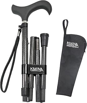 KMINA PRO - Carbon Fiber Walking Stick Foldable for Old People, Women & Men, Folding Stick - Made in Europe
