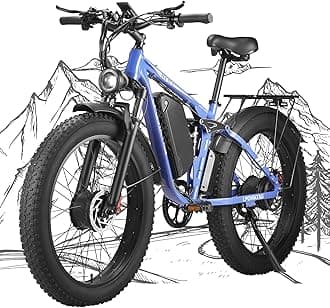 Peak 3000W/5000W Fat Tire Dual Motor Ebike 52V 23Ah/34Ah Battery,26"x4"/24”x4” Electric Mountain Bicycle for Adults Men 38MPH/46MPH Full Lockable Suspension Ebike 90 Miles/105 Mile Range（US Warehouse)