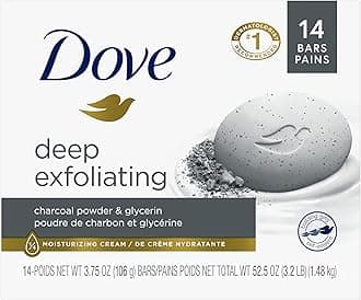 Dove Beauty Bar Soap Deep Exfoliating Charcoal Powder & Glycerin 14 count,for Softer, Smoother Skin,Scrubs Away Impurities 3.75oz