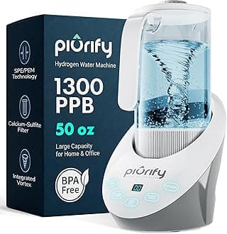 PIURIFY 50 Oz Hydrogen Water Pitcher - BPA Free Rich Generator With SPE/PEM Technology, Balanced PH Levels, Filtered With Calcium Sulfite
