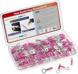 AIRIC 22-16 AWG Heat Shrink Ring Terminals Kit #10 1/4" 5/16" 3/8", Copper Terminal Connector Ends, Battery Cable Lugs, Red Electrical Crimp Connectors, Wire Lug for 22, 20, 18, 16 Gauge Wires, 100PCS