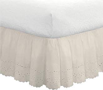 FRESH IDEAS Eyelet Bed Skirt Dust Ruffle Embroidered Details, Classic 14” Drop Length Gathered Styling, California King, Ivory, FRE30014IVOR05