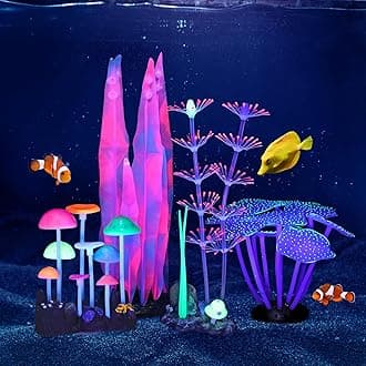 Lpraer 4 Pack Glow Aquarium Decorations Branch Coral Reef Mushroom Seaweed Simulation Glow Plant Glowing Effect Silicone for Fish Tank Decorations