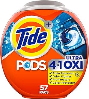 Tide 4-n-1 Ultra Oxi PODS Laundry Detergent Pacs, 57 Count, HE Compatible, Built in Pre-treater for Stains