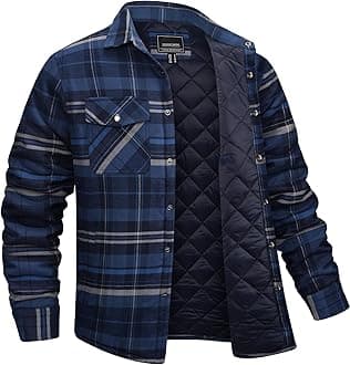 EKLENTSON Men's Flannel Shirt Jacket Quilted Lined Plaid Coats Warm Winter Jacket Thick Button Down Coat with 5 Pockets