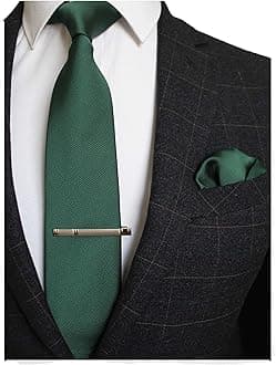 Solid Color Formal Necktie and Pocket Square Tie Clip Sets for Men