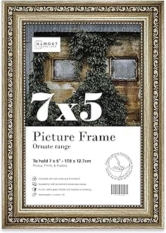 Almost Frameless7x5 Champaign Ornate Picture Frame 7"x5"(17.7x12.7cm) Poster, Photo, Artwork, or Print. Elegant Style Portrait and Landscape Display with Wall Hooks