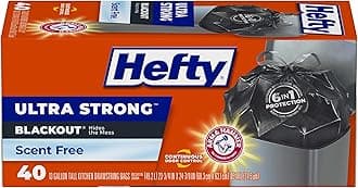 Hefty Ultra Strong Tall Kitchen Drawstring Trash Bags, Blackout, 40 Count