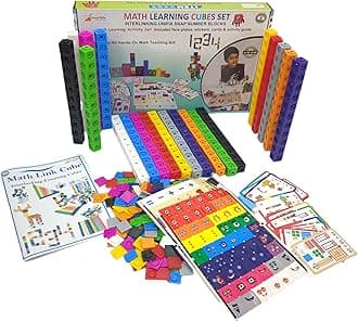 Math Learning Cubes Set 200 Number Blocks 200 Face Plates, 108 Stickers, 20 Activity Cards, Activity Guide Hands-On STEM Educational Toy for Kids, Counting, Patterns, Place Value