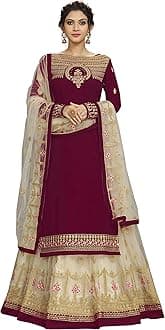 TRENDMALLS Women's Georgette Embroidery Kurta Lehenga Suit Set Stitched