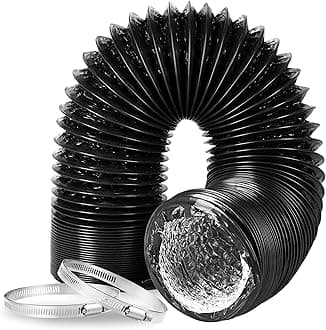 InfiniPower Dryer Vent Hose, Insulated Flexible Duct 8FT with 2 Clamps, Heavy Duty Four Layer Protection for Heating Cooling Ventilation and Exhaust, 12" x 8', Black