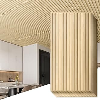 Art3d 6-Pack Slat Design 3D Wall Panels for Interior Wall Decor, 2x4 FT PVC Decorative Drop Ceiling Tiles - Oak, 24 x 48in.