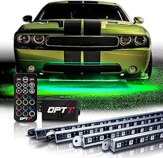 OPT7 Aura Aluminum Car Underglow Lights with Remote Control, Exterior Neon Accent Under Glow Kit for Cars, Waterproof Rigid Light Bars, 12V RGB Multicolor LED Strip, Easter Decorations