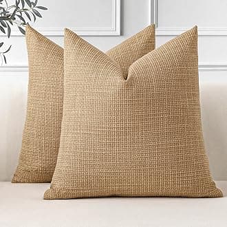 JOTOM Set of 2 Cushion Covers 60x60 cm Linen Light Brown Decorative Throw Pillow Covers 24x24 Inch Square Cushion Case Home Decor Pillowcases for Couch Sofa Living Room Bed (Light Brown)
