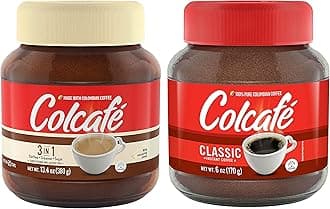 Colombian Coffee Colcafe COMBO, 1 Instant Classic Coffee 6 Oz & 1 Cafe con Leche 13.4 oz
