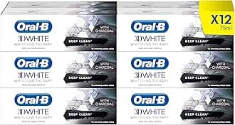 Oral-B 3D White Therapy Whitening Toothpaste, Deep Clean with Charcoal, Teeth Whitening & Teeth Stain Removal, 900 ml (75 ml x 12)