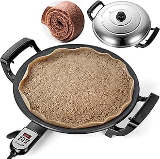 18.5" Mogogo Injera Maker Mitad/Electric Lefse Griddle, Adjustable Temperature & Time, Non-Stick Surface, Even Heating for Injera, Lefse, Crepe, Pancake, Dosa, Saj Bread & Other Flatbreads