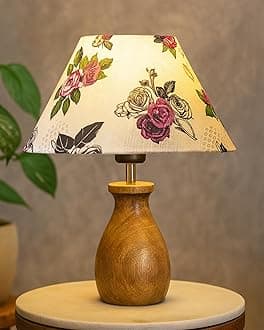 Homesake® Dovel Pot, Modern Table Lamp with Shade, Wooden Base Modern Fabric Lampshade for Home Office Cafe Restaurant, (Rose)