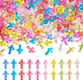 FASHEWELRY 300pcs Clear Acrylic Cross Beads Candy Color Cross Loose Beads Transparent Crosses Spacer Beads Easter Crucifix Loose Beads for Jewelry Making