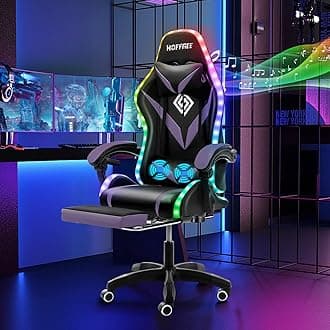 RGB Gaming Chair with Speakers and Massage Ergonomic Computer Chair with Lights and Footrest Reclining Video Game Chairs for Adults Purple and Black