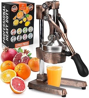 Zulay KitchenProfessional Citrus Juicer - Manual Citrus Press and Orange Squeezer - Metal Lemon Squeezer - Premium Quality Heavy Duty Manual Orange Juicer and Lime Squeezer Press Stand, Copper Finish