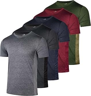 Real Essentials 5 Pack: Men's Dry-Fit Short Sleeve Crew Neck T Shirts Fitness Running Gym Workout Cool Exercise Athletic Tee