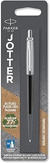 Parker Jotter Ballpoint Pen | Bond Street Black with Chrome Trim | Medium Point Blue Ink