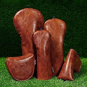 Craftsman Golf Premium Leather Brown Blade Mallet Putter Cover Driver Fairway Wood Headcover Cover Magnetic Closure