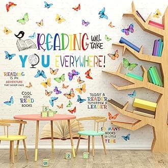 Leinuosen Kids Wall Decals Classroom Colorful Inspirational Decals Daycare Playroom Wall Decor Motivational Positive Saying Sticker(Reading Will Take)