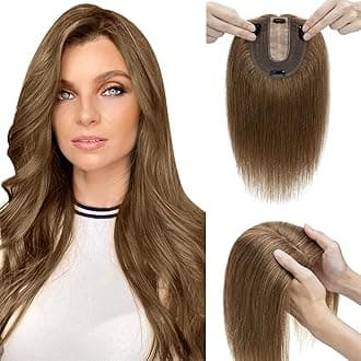 Elailite Real Human Hair Toppers For Thinning Hair Women Silk Base Clip in Crown HairPiece Toupee Extensions - #06 Light Brown - 18 inch