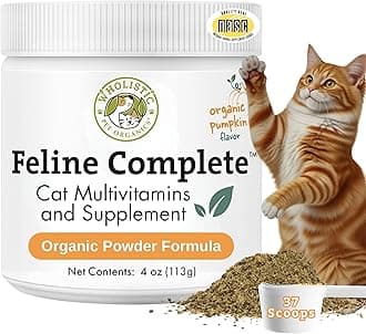 Wholistic Pet Organics Feline Complete Organic Pumpkin - 4 Oz - Multivitamin & Probiotic Powder for Cats - Natural Cat Food & Digestive Support - 37 Scoops