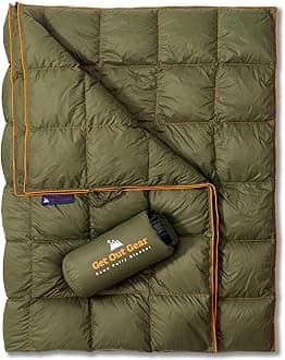 Get Out Gear Down Camping Blanket - Puffy, Packable, Lightweight and Warm | Ideal for Outdoors, Travel, Stadium, Festivals, Beach, Hammock | 650 Fill Power Water-Resistant Backpacking Quilt