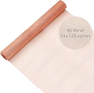 Therwen 24 Inch x 10 ft Copper Mesh Screen 99.9% Pure Copper 40 Mesh Roll Wire Fabric for Grounding Dense Filter Screen Woven Crafts Window Protection