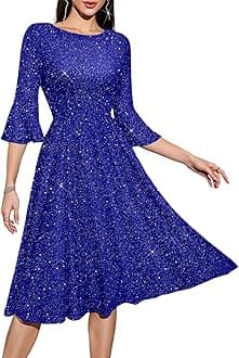 HomRain Women's Elegant Bell Sleeve Cocktail Party Dresses for Wedding Guest Fit and Flare Church Midi Evening Dress