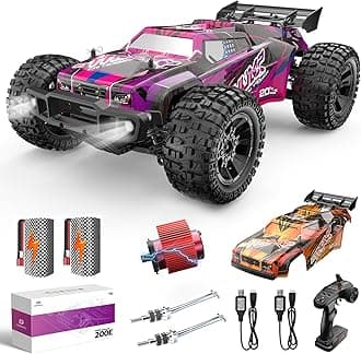 DEERC200E 1:10 Large 3S Brushless High Speed RC Cars for Adults, 4X4 Fast RC Trucks W/Extra Shell LED Headlight, 60 KM/H, All Terrain Remote Control Car, Offroad Monster Truck for Boys,2 Battery