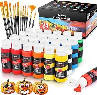 Caliart 24 Colors Acrylic Paint Set with 12 Brushes, Art Craft Paints Gifts f...