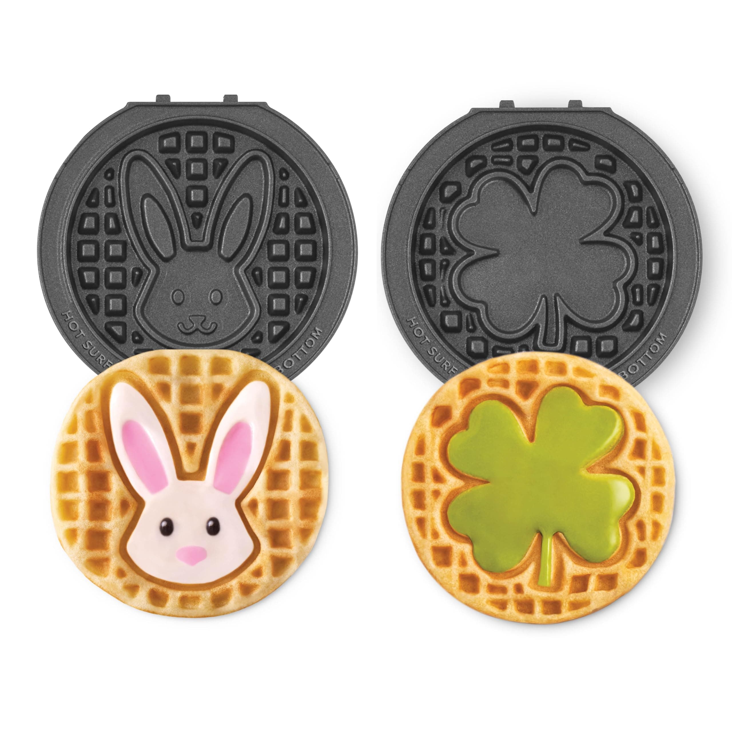 DASH Multimaker Mini System Two 4” Nonstick Removable Waffle Plates (Bunny & Shamrock) - 2Pc Plate Pack Compatible with Dash MultiMaker Mini System, Nonstick Surface