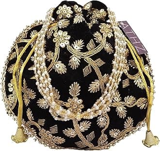 Potli Bag Velvet for ladies traditional Indian Wristlet women handbags with Drawstring Ethnic Embroidery Fashion Potli