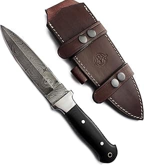 11" Handmade Damascus Steel Fixed Blade Knife – Ultimate Spear Point Dagger for Hunting, Survival, Camping, Hiking and Fishing – Full Tang Micarta Handle with Premium Cowhide Leather Sheath (DCX 22-58) (Eclipse Spear)