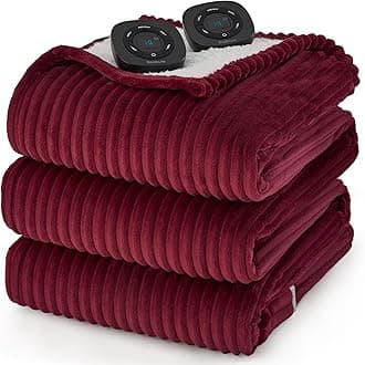 Bedsure GentleSoft Electric Blanket Queen Size - Soft Ribbed Flannel Heated Blanket with Dual Control, Heating with 10 Heat Settings & 10 Time Settings, 8 hrs Timer Auto Shut Off (84"x90", Burgundy)
