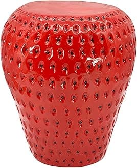 Galt International 18" Red Strawberry Stool Side Table Home Decor Plant Stand Garden Indoor Outdoor Decorations