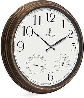 Outdoor Clocks for Patio Large Waterproof with Thermometer - 24 inch Indoor Outdoor Wall Clock with Temperature and Humidity Combo - Weatherproof, Accurate & Easy to Read for Pool, Garden & Home Decor