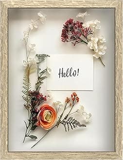 FrameWorks 12" x 16" Driftwood Shadow Box Frame - Soft Felt Backing, Tempered Glass and Includes Elegant White Ball Push Pins