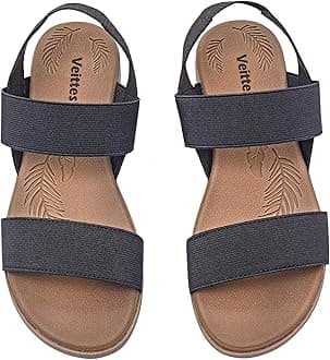 Veittes Women's Flat Slide Sandals - Casual Cross Strappy Elastic Strap Spring Summer Shoes.