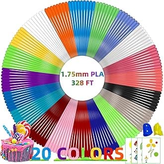 20 Colors PLA 3D Pen Filament Refills, 1.75mm 3D Pen Filament, Each Color 16.4ft, Total 328ft, Pack with 2 Finger Caps and 200+ Stencils eBook, Compatible with SCRIB3D MYNT3D 3D Pens